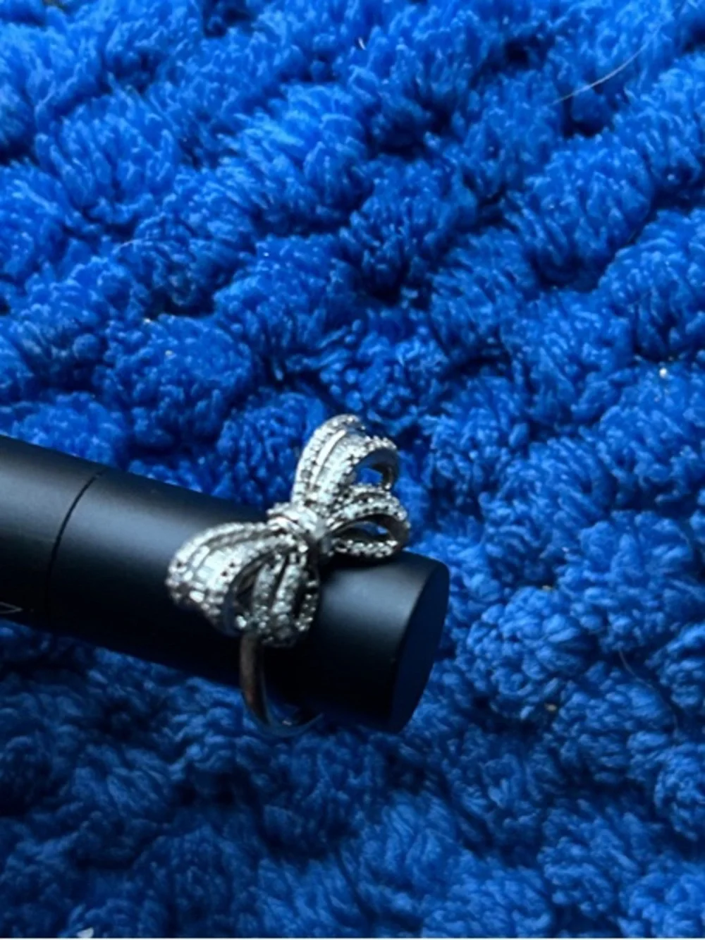 Diamond & Silver Double Bow Ring Women Size 6
